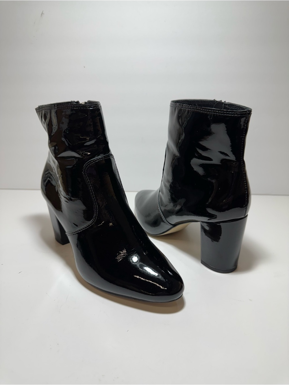 J. Crew Hadley Black Patent Leather Ankle Booties Square Heel Size 6